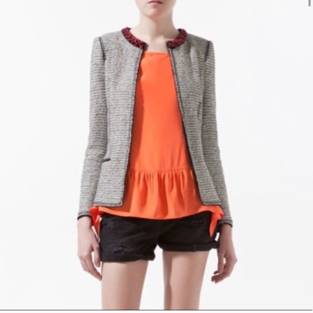 Zara Beaded Tweed Blazer
